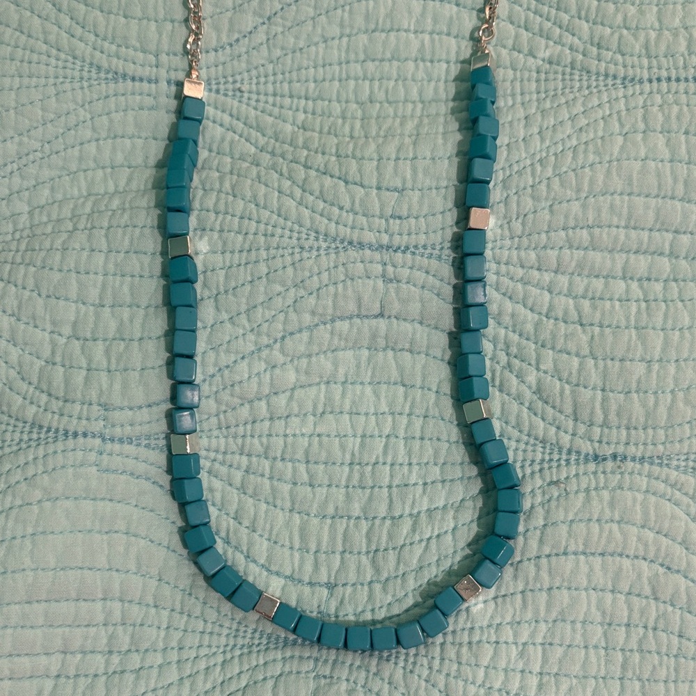 Kensie Blue and Silver Square Bead Necklace